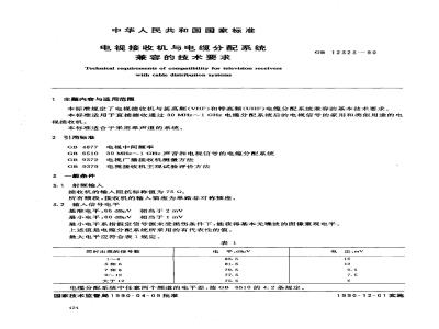 GB 12323-1990 电视接收机与电缆分配系统兼容的技术要求