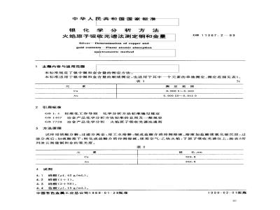 GB/T 11067.2-1989 银化学分析方法 火焰原子吸收光谱法测定铜和金量