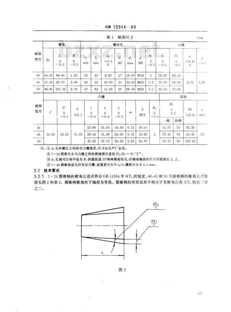 GB/T 10944-1989 自动换刀机床用7:24圆锥工具柄部40、45和50号圆锥柄 GB/T 10944-1989 自动换刀机床用7:24圆锥工具柄部40、45和50号圆锥柄