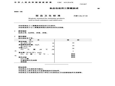 GB 9690-1988 食品包装用三聚氰胺成型品卫生标准