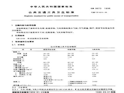 GB 9673-1996 公共交通工具卫生标准
