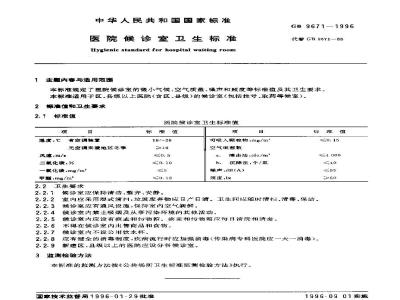 GB 9671-1996 医院候诊室卫生标准