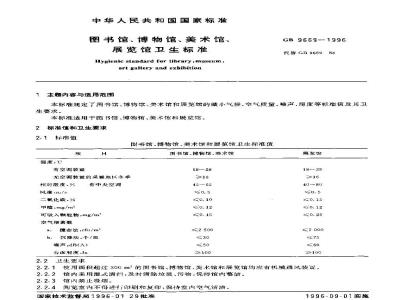 GB 9669-1996 图书馆、博物馆、美术馆、展览馆卫生标准