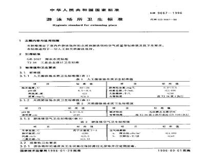 GB 9667-1996 游泳场所卫生标准