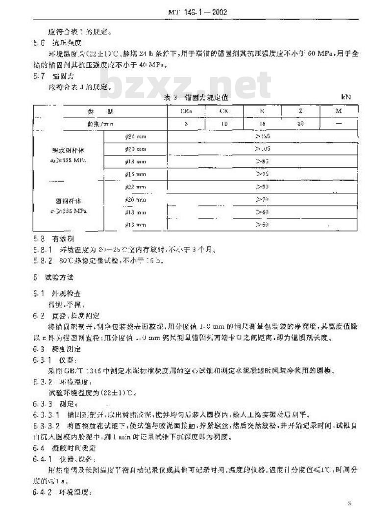 MT 146.1-2002 树脂锚杆 锚固剂 MT 146.1-2002 树脂锚杆 锚固剂