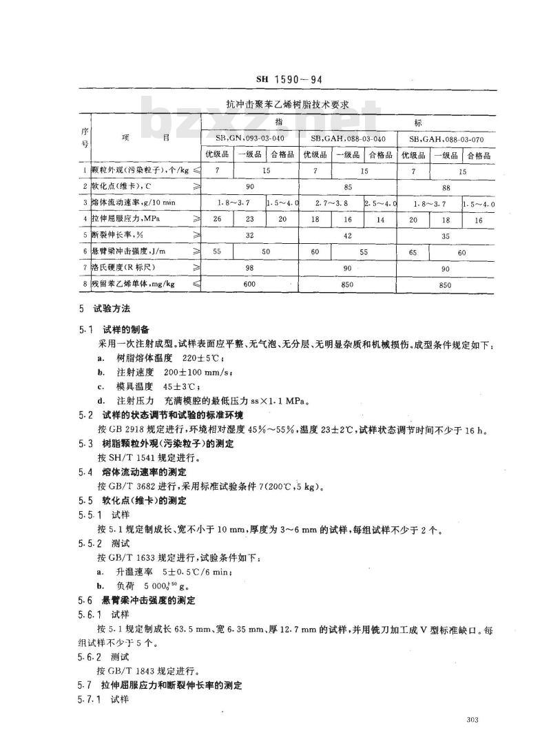 SH 1590-1994 苯乙烯-丁二烯系列抗冲击苯乙烯(SB)树脂 SH 1590-1994 苯乙烯-丁二烯系列抗冲击苯乙烯(SB)树脂