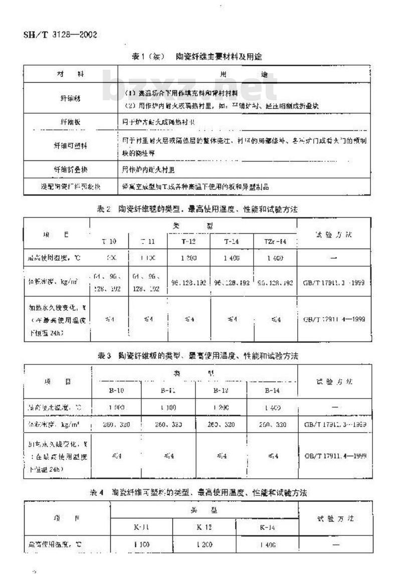 SH/T 3128-2002 一般炼油装置火焰加热炉陶瓷纤维衬里 SH/T 3128-2002 一般炼油装置火焰加热炉陶瓷纤维衬里