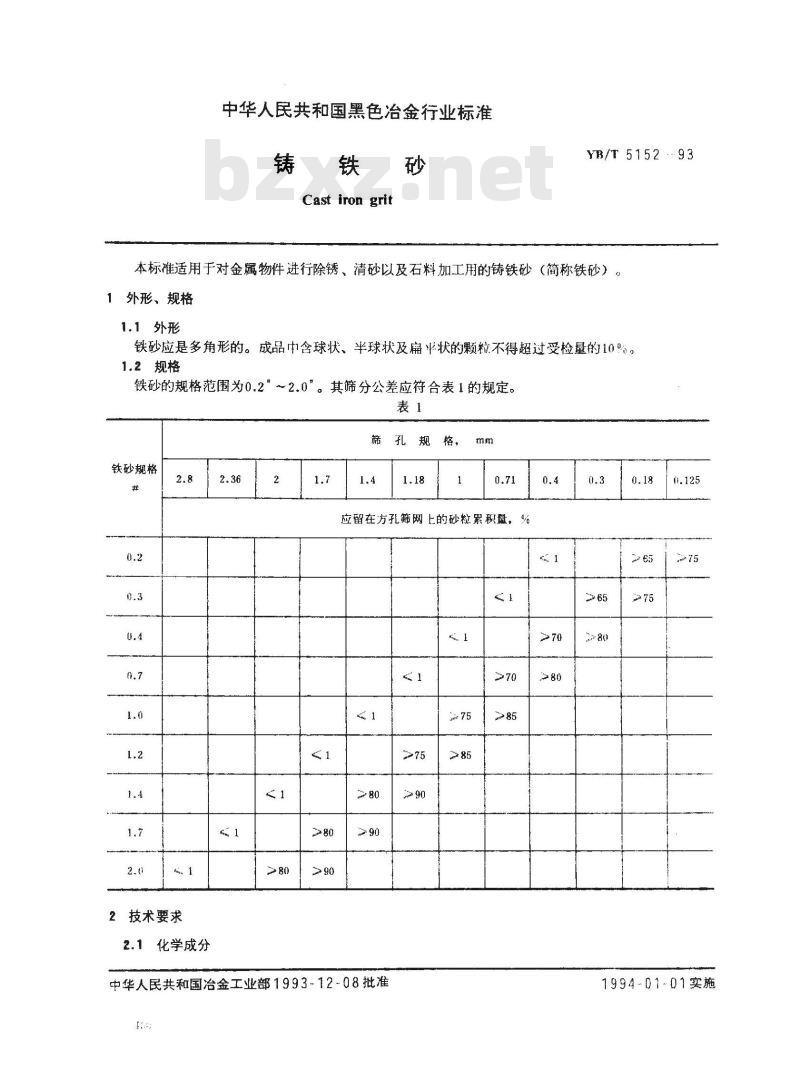YB/T 5152-1993 铸铁砂 YB/T 5152-1993 铸铁砂