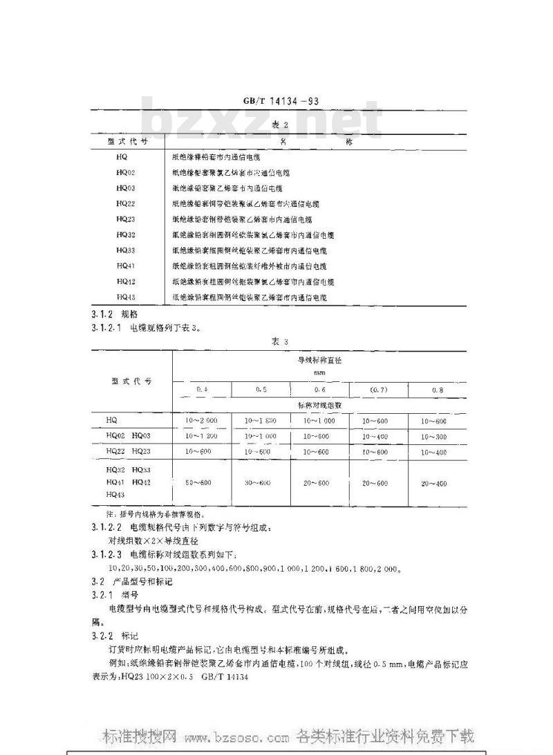 GB/T 14134-1993 纸绝缘铅套市内通信电缆 GB/T 14134-1993 纸绝缘铅套市内通信电缆
