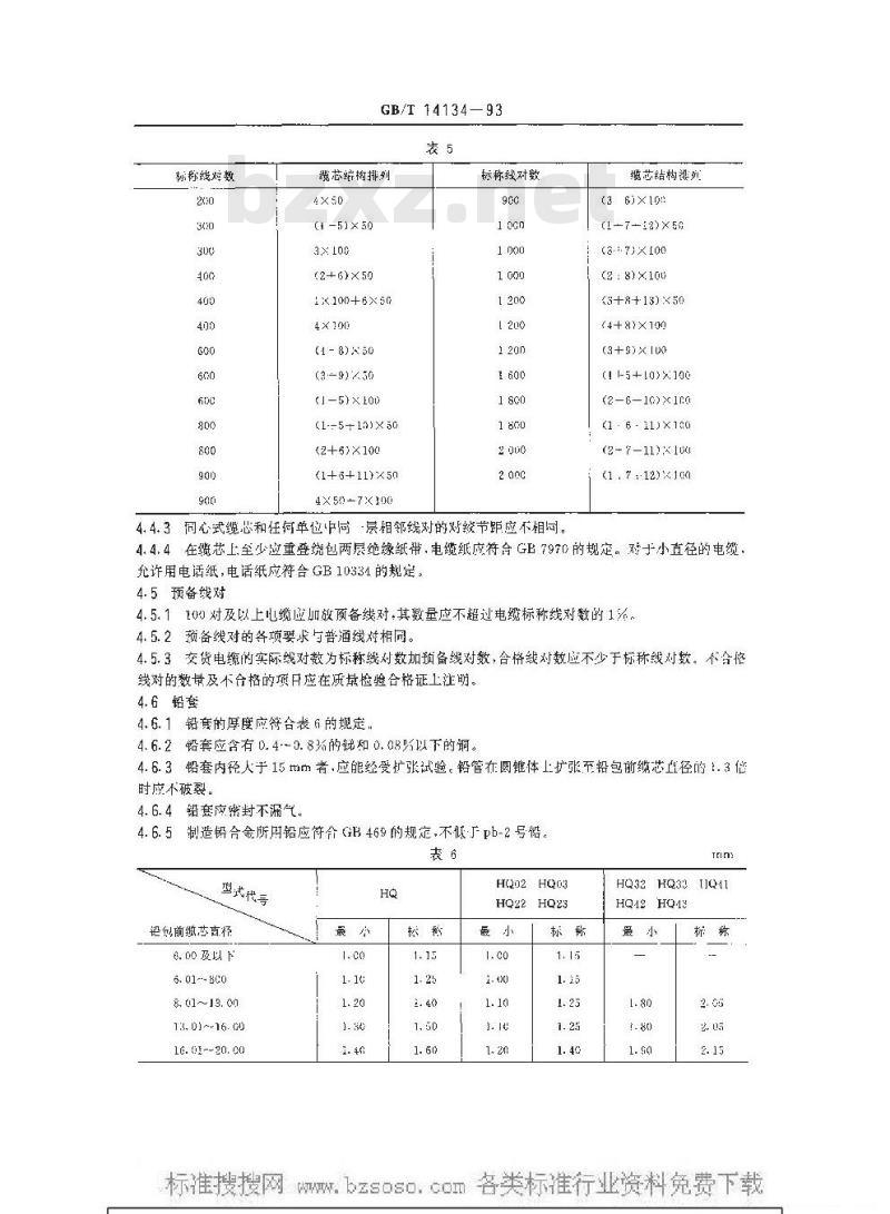 GB/T 14134-1993 纸绝缘铅套市内通信电缆 GB/T 14134-1993 纸绝缘铅套市内通信电缆