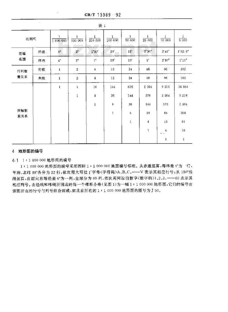 GB/T 13989-1992 国家基本比例尺地形图分幅和编号