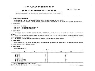 GB 13102-1991 食品工业用甜炼乳卫生标准