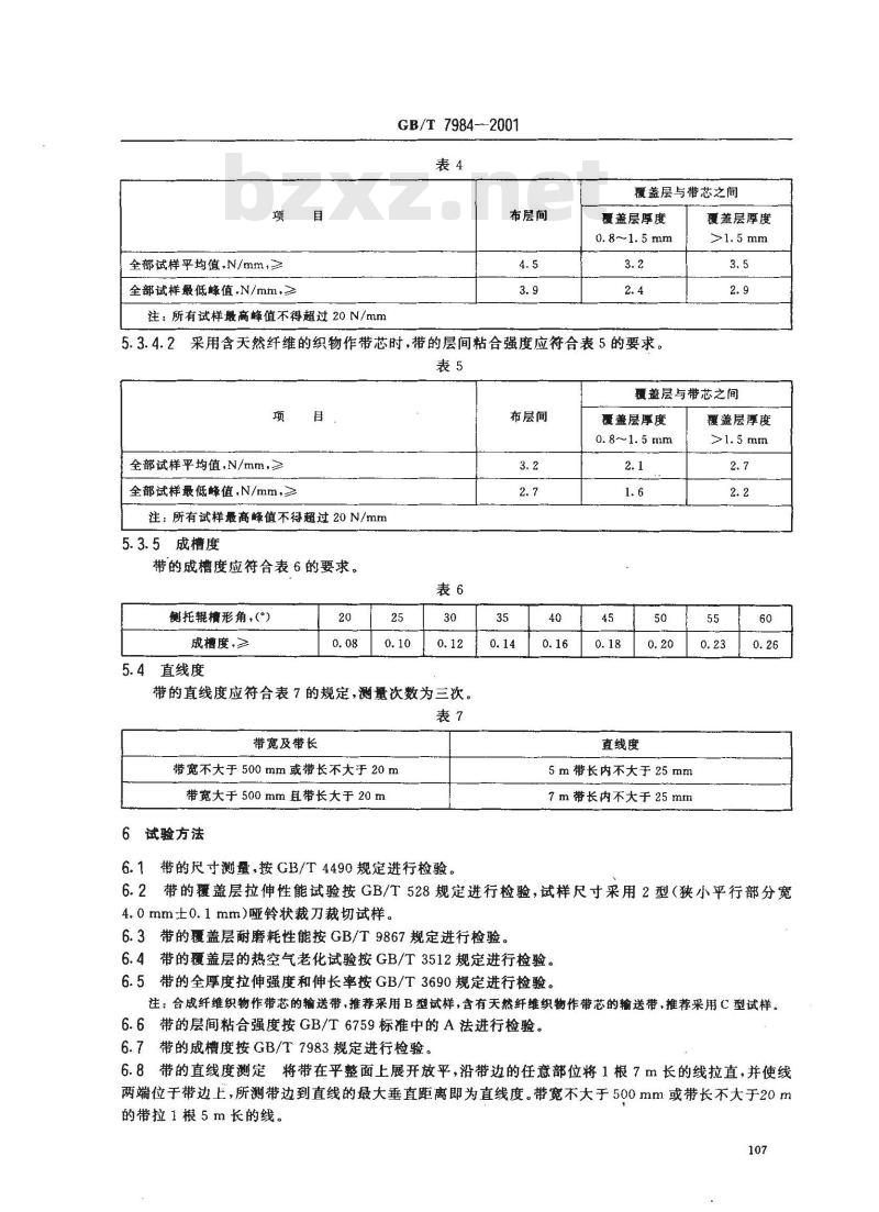 GB/T 7984-2001 输送带 具有橡胶或塑料覆盖层的普通用途织物芯输送带 GB/T 7984-2001 输送带 具有橡胶或塑料覆盖层的普通用途织物芯输送带