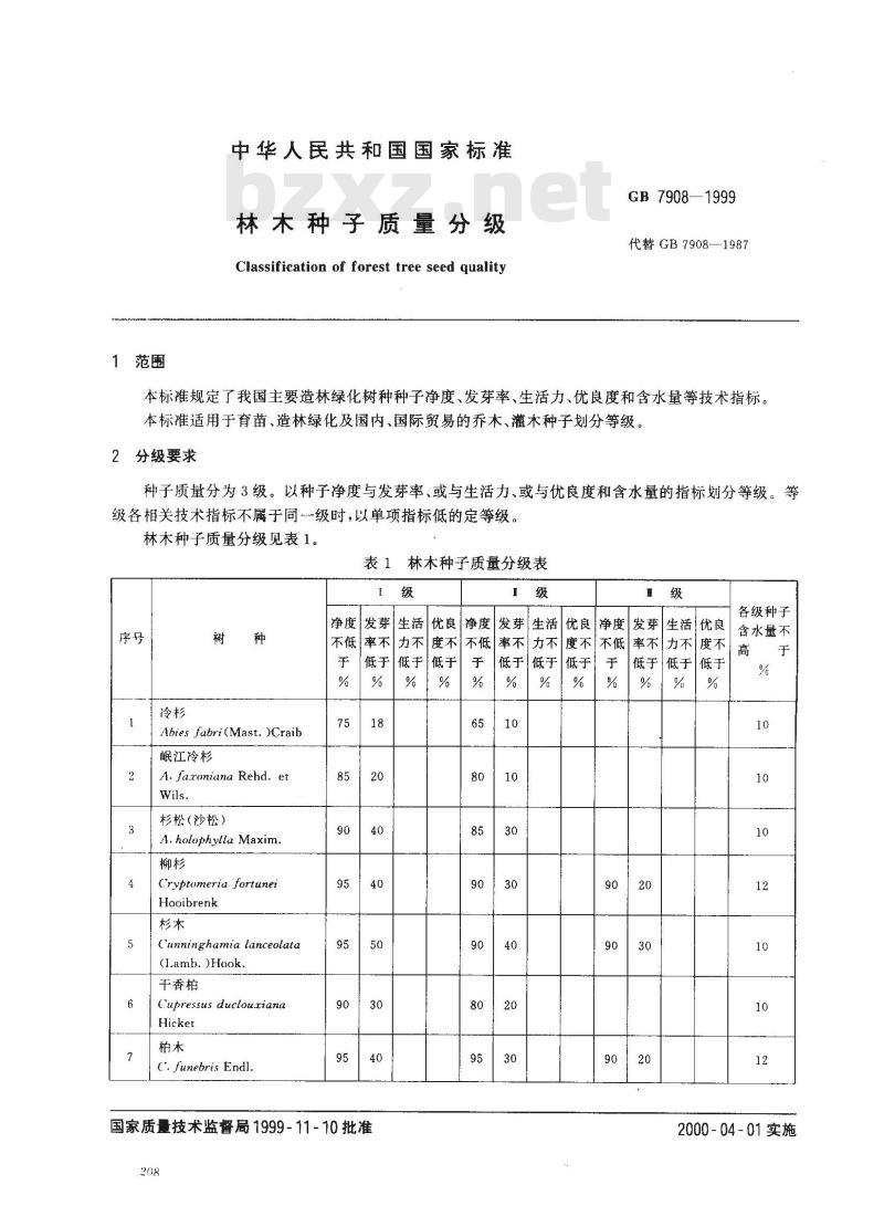 GB 7908-1999 林木种子质量分级 GB 7908-1999 林木种子质量分级