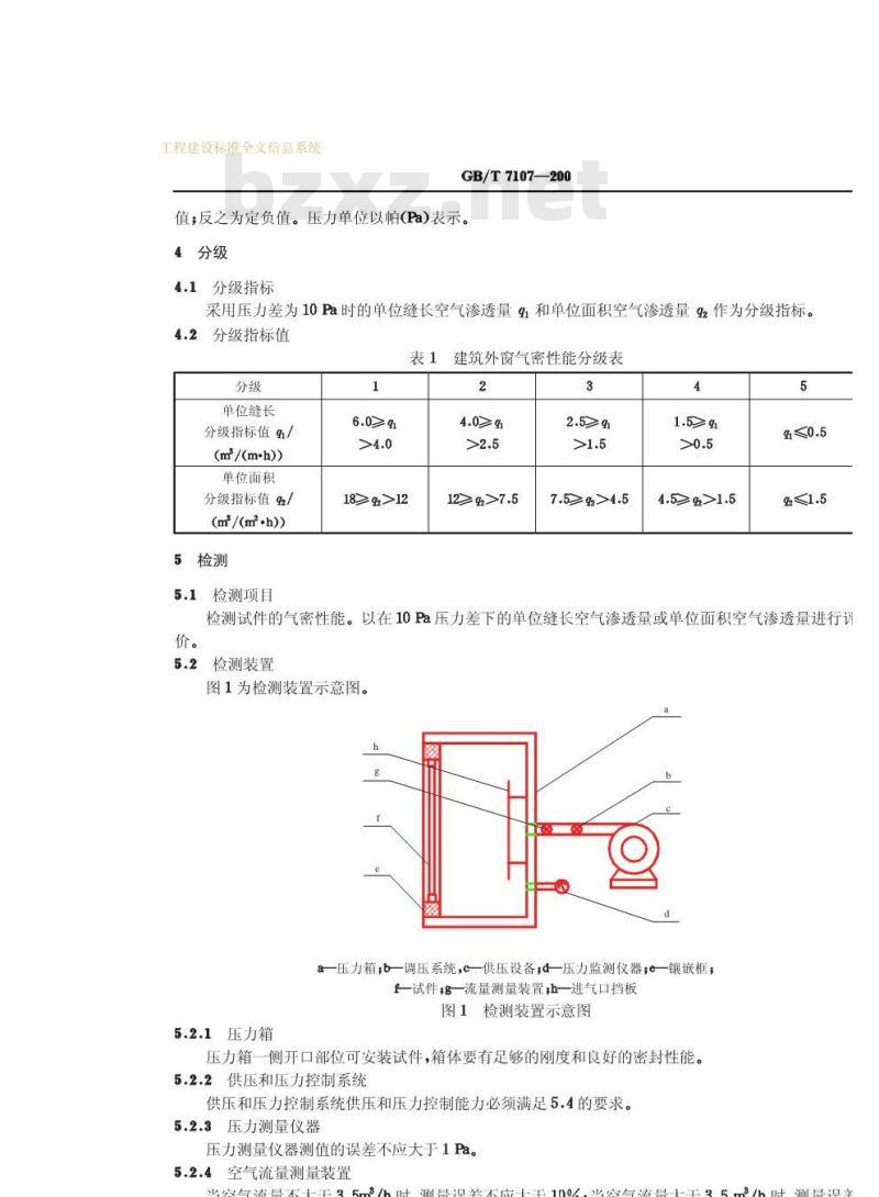 GB/T 7107-2002 建筑外窗气密性能分级及检测方法