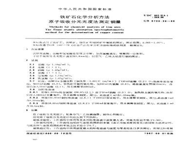 GB 6730.36-1986 铁矿石化学分析方法 原子吸收分光光度法测定铜量