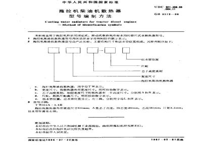 GB/T 6573-1986 拖拉机柴油机散热器型号编制方法
