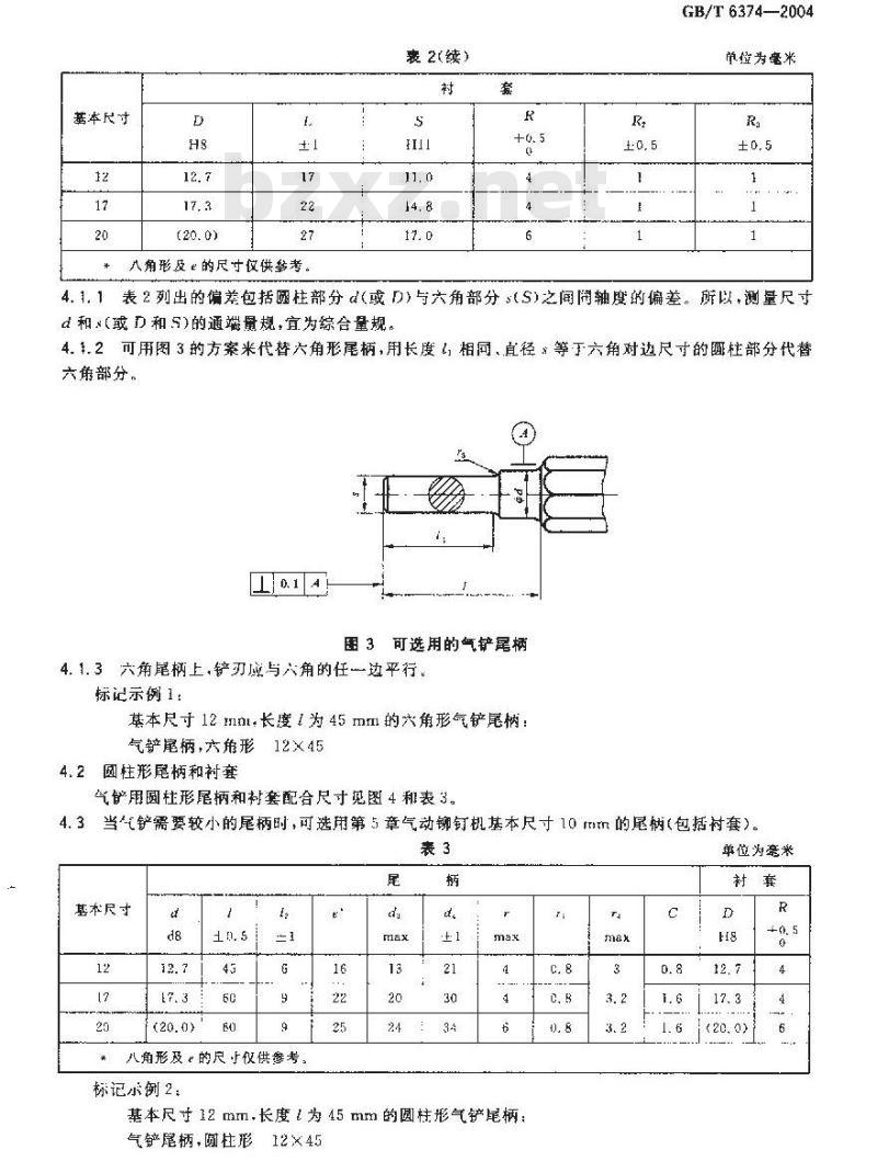 GB/T 6374-2004 凿岩机械与气动工具 尾柄和衬套配合尺寸 GB/T 6374-2004 凿岩机械与气动工具 尾柄和衬套配合尺寸