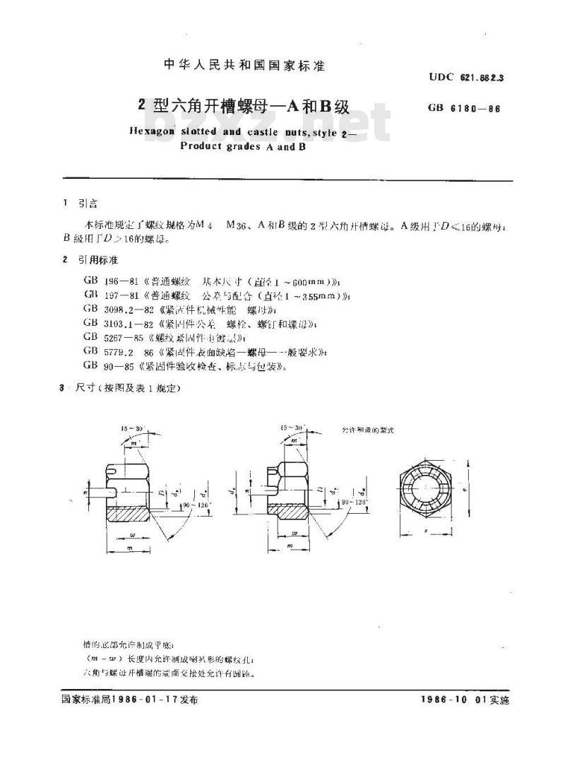 GB/T 6180-1986 2型六角开槽螺母 A和B级 GB/T 6180-1986 2型六角开槽螺母 A和B级
