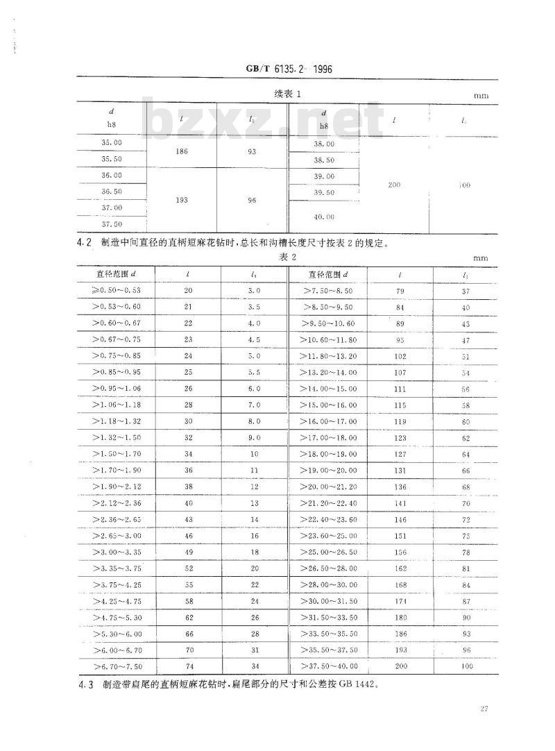 GB/T 6135.2-1996 直柄麻花钻 第2部分:直柄短麻花钻的型式和尺寸 GB/T 6135.2-1996 直柄麻花钻 第2部分:直柄短麻花钻的型式和尺寸