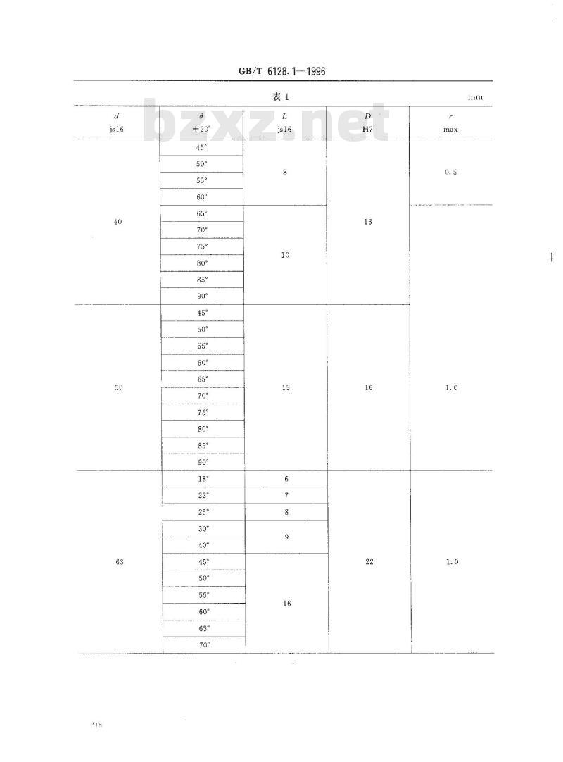 GB/T 6128.1-1996 角度铣刀 第1部分:单角铣刀的型式和尺寸