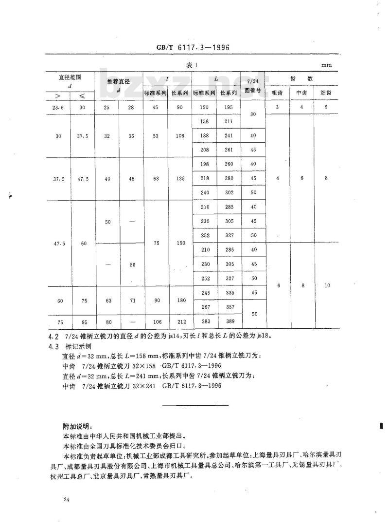 GB/T 6117.3-1996 立铣刀 第3部分:7/24锥柄立铣刀的型式和尺寸 GB/T 6117.3-1996 立铣刀 第3部分:7/24锥柄立铣刀的型式和尺寸