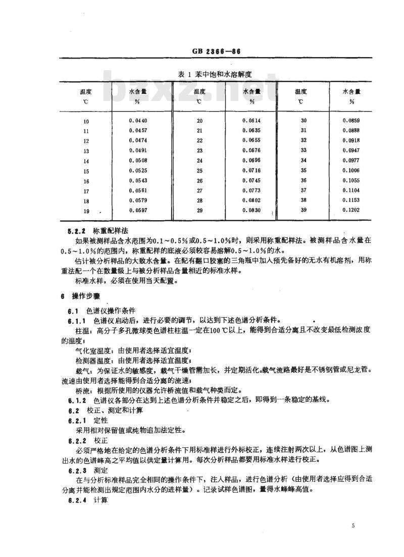 GB 2366-1986 化工产品中水分含量的测定 气相色谱法 GB 2366-1986 化工产品中水分含量的测定 气相色谱法