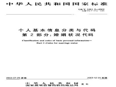 GB/T 2261.2-2003 个人基本信息分类与代码 第2部分: 婚姻状况代码