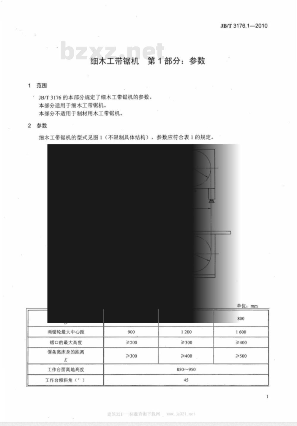 JB/T 3176.1-2010 细木工带锯机 第1部分:参数 JB/T 3176.1-2010 细木工带锯机 第1部分:参数
