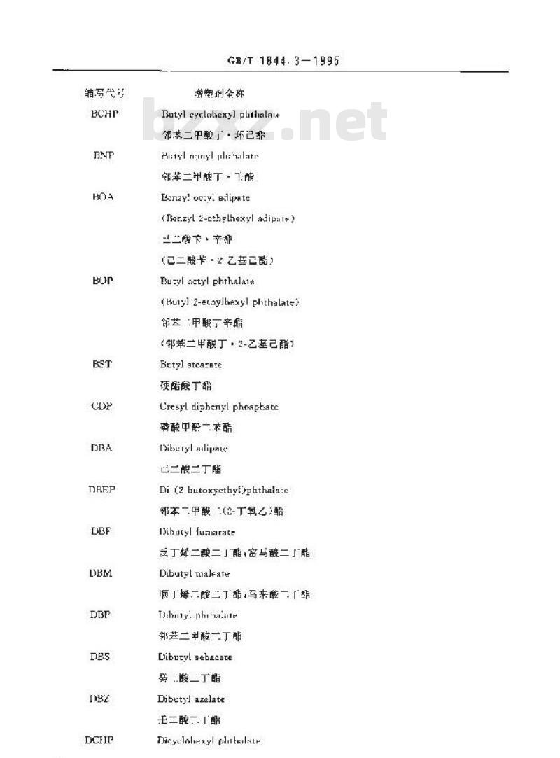 GB/T 1844.3-1995 塑料及树脂缩写代号 第三部分:增塑剂 GB/T 1844.3-1995 塑料及树脂缩写代号 第三部分:增塑剂