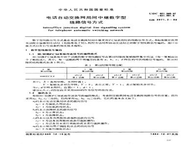GB 3971.2-1983 电话自动交换网局间中继数字型线路信号方式
