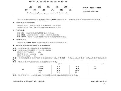 GB/T 1031-1995 表面粗糙度 参数及其数值
