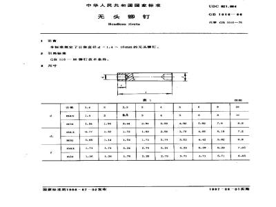 GB 1016-1986 无头铆钉