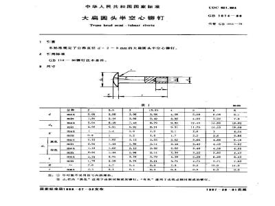 GB 1014-1986 大扁圆头半空心铆钉