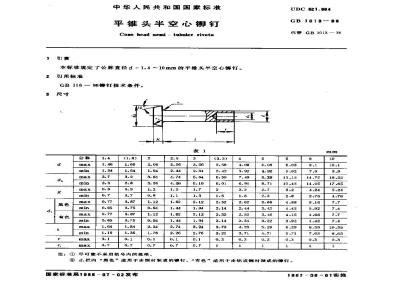GB 1013-1986 平锥头半空心铆钉