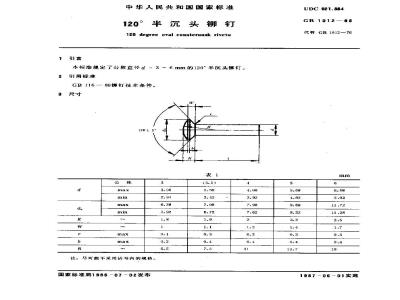GB 1012-1986 120°半沉头铆钉