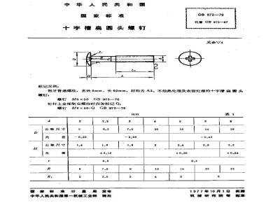 GB 973-1976 十字槽扁圆头螺钉
