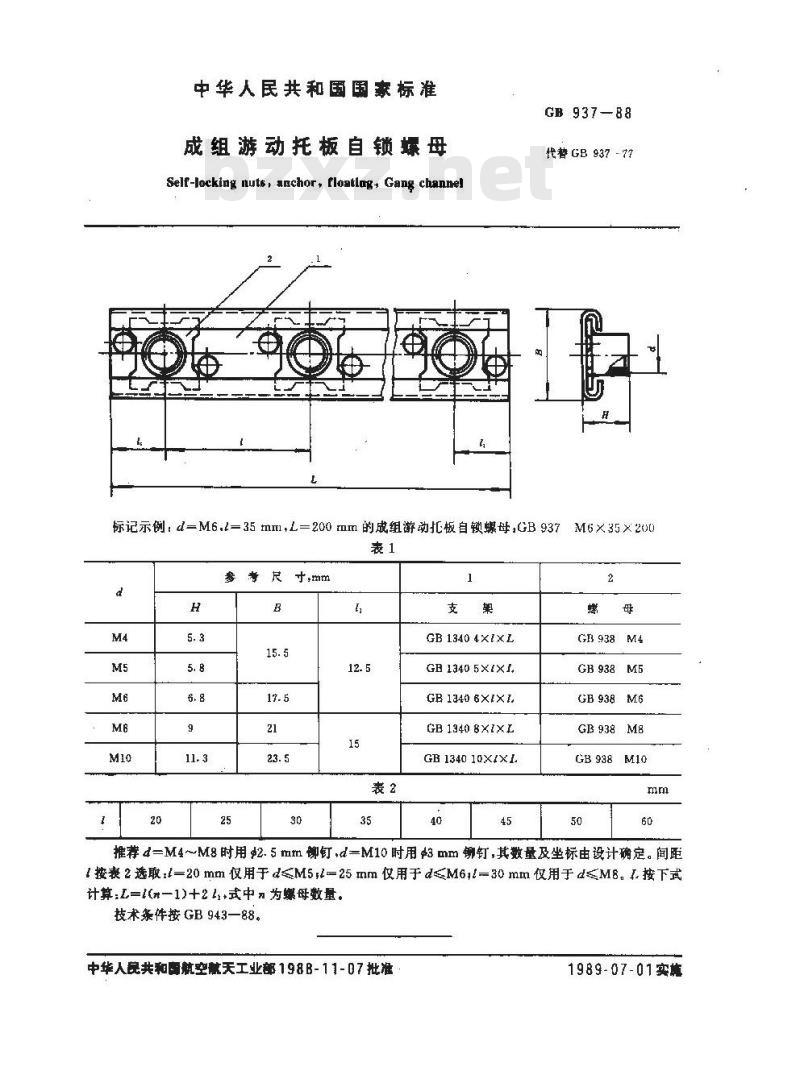 GB/T 937-1988 成组游动托板自锁螺母