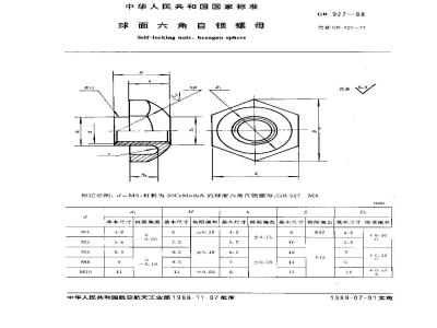 GB/T 927-1988 球面六角自锁螺母