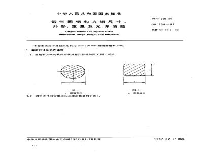 GB/T 908-1987 锻制圆钢和方钢尺寸、外形、重量及允许偏差
