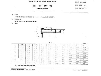 GB 876-1986 空心铆钉