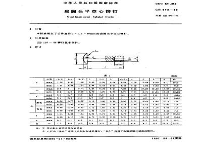 GB/T 873-1986 扁圆头半空心铆钉