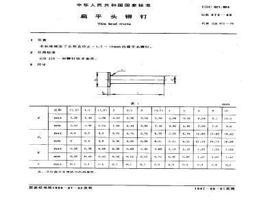 GB/T 872-1986 扁平头铆钉