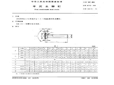 GB/T 870-1986 半沉头铆钉