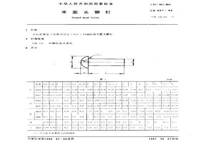 GB/T 867-1986 半圆头铆钉