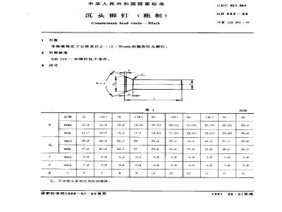 GB 865-1986 沉头铆钉(粗制)