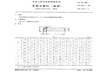 GB 863.1-1986 半圆头铆钉(粗制)