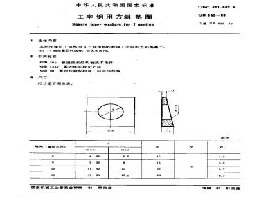 GB/T 852-1988 工字钢用方斜垫圈