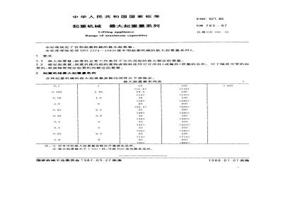 GB/T 783-1987 起重机械最大起重量系列