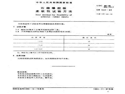 GB 542-1983 石棉橡胶板 柔软性试验方法
